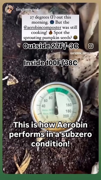 🇺🇸 This is how Aerobin performs in a subzero condition! Outside 27F/-3C👉Inside 100F/38C 👌 Special thanks to @tinyfarmyard continuously shares their composting journey with this Aerobin composting tool! ♻️Eat ~> Compost ~> Grow ~> Eat 💫 Check our other posts to see how this loop looks like in action! 💯There is no magic with composting but when the design meets nature’s requirements, your composting effort can become easy and rewarding with Aerobin.👍 😊Happy gardening and composting everyda