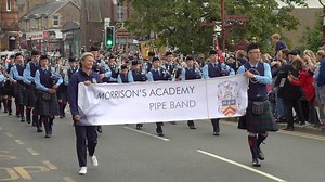 The annual Crieff Highland Gathering was held on Sunday 18th August 2024 and involves a morning street parade through Crieff to the Gathering. This was led by Morrison's Academy Pipe Band, who were playing "Dream Valley of Glendaruel" on the march here. This Crieff Highland Gathering in Perthshire, Scotland, is a wonderful event that includes all the traditional Games activities, great Scottish music, performances by the individual and massed bands, plus displays by a special guest each year fro