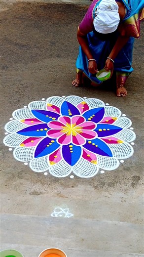 Newyear rangoli | easy 3d kolam | colour kolam |p square rangoli