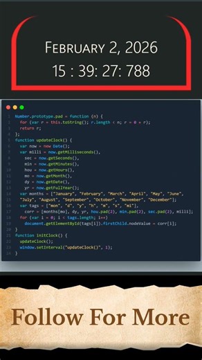 🎬 Create This MODERN Digital Clock with HTML, CSS & JavaScript! ⌚ (Live Updating) #JavaScript #css
