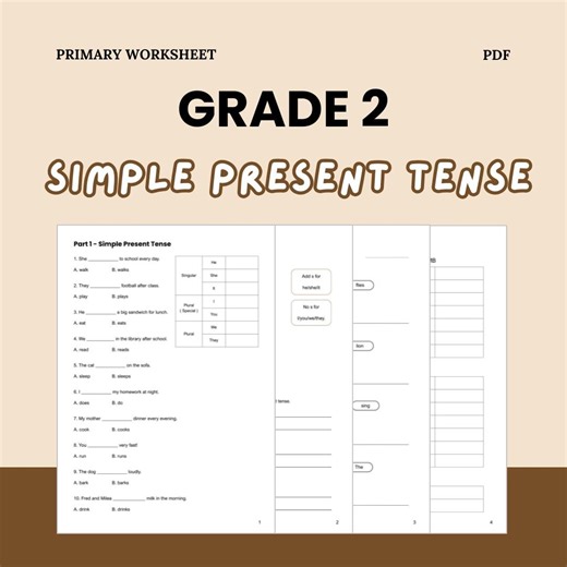English Grade 2 Simple Present Tense Grammar Worksheets Printable Digital Download - Etsy