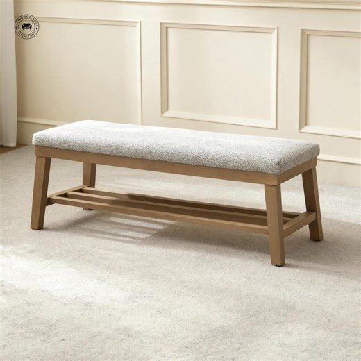 Modern Storage Bench with Speckled Fabric, Solid Wood Frame Entryway Bench with Shoe Storage