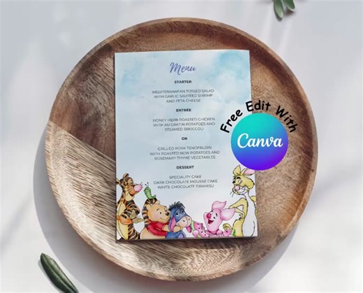 Winnie The Pooh Birthday Party Menu Template