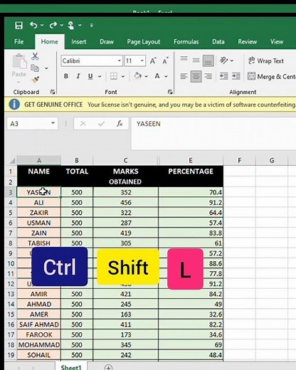 Filter Shortcut keys in ms Excel #computertips #shortcutkeys #msword 🖥️