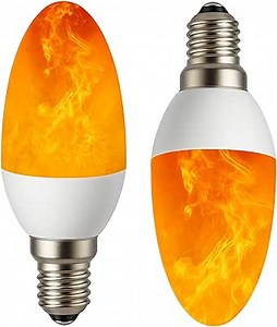 2-Pack LED Flame Light Bulbs E12 – Warm Yellow Flickering Light Bulbs for Christmas, Halloween, Parties, Fireplace, and Home Decor – Dimmable & Realistic Ambiance