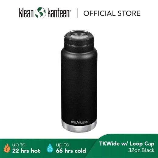 Klean Kanteen TKWide Insulated Stainless Steel Tumbler with Loop Cap, Wide Mouth 32oz Black, Water Bottle, Double-Wall Vacuum Insulation, Hot up to 24 Hours, Cold up to 83 Hours, Dishwasher Safe, Splash Proof, BPA Free, For Exercise & Fitness | Lazada PH
