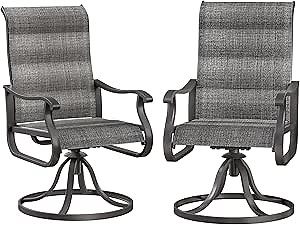 Patio Swivel Chairs Set of 2, Outdoor Dining Chairs with High Back, All-Weather Swivel Rocker Chair for Lawn, Porch or Garden (Padded Dark Grey)