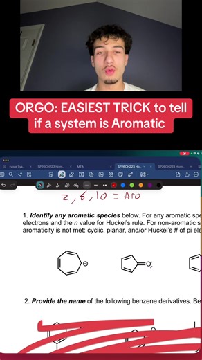 ORGO: EASIEST TRICK to tell if a system is Aromatic #biology #chemistry #stem #dat #organicchemistry