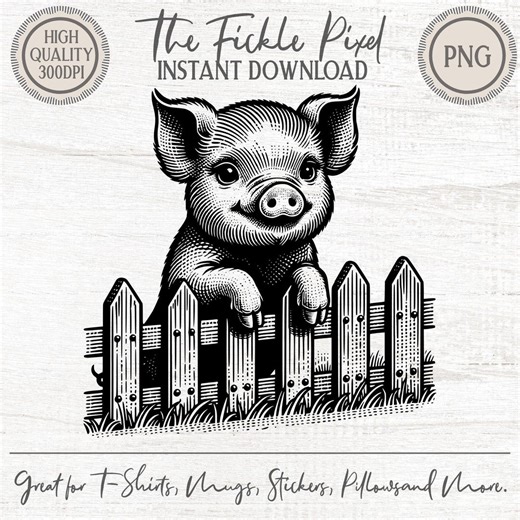 Cute Pig Leaning on A Fence Vintage Sketch PNG | Rustic Farm Animal Clipart for Nursery, Crafts & Sublimation - Etsy