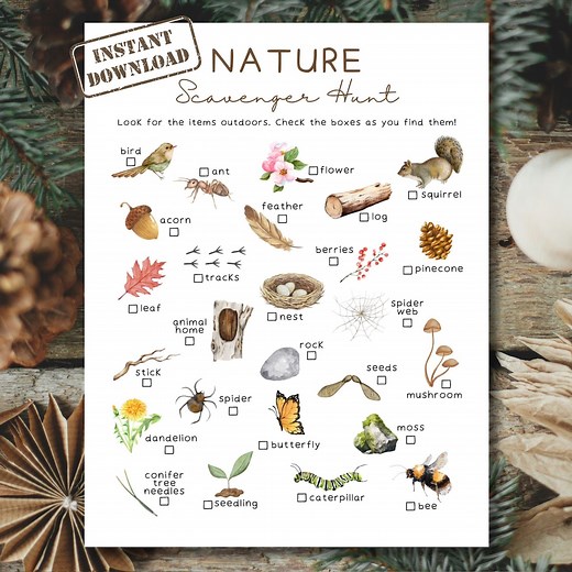 Nature Scavenger Hunt | Printable Outdoor Treasure Hunt for Kids | Camping Games for Children | Preschool Outdoor Activity | Nature Game - Etsy