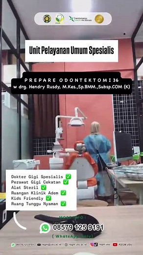 Unit Pelayanan Spesialis RSGM USU 🦷✨ ✉️ rsgm@usu.ac.id 🌍 http://rsgm.usu.ac.id YT : RSGM USU IG : @rsgm.usu 📍 Jl. Alumni No. 2 Kampus USU Medan 📲 0811-902-6161 (𝗧𝗔𝗡𝗬𝗔 𝗥𝗦𝗚𝗠 𝗨𝗦𝗨) 📲 08579-125 9191 (Appointment melalui WA) ᴇᴅɪᴛᴏʀ : ᴛɪᴋᴀ #rsgmusu #RSKhususgigidanmulut #RSgigidanmulut #rsgmusuterakreditasiparipurna #doktergigimedan #DentalCare #PeriksaGigiAnak