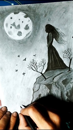 girl and moon drawing / drawing #art #shorts #shortvideo #shortsviral
