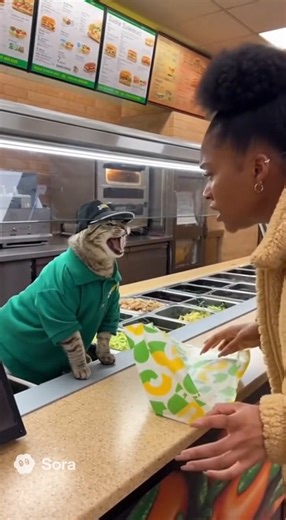 Angry customer storms into Subway and argues with this poor cat employee. #cat #ai #sora #viral #food | Aleyahandaleysha