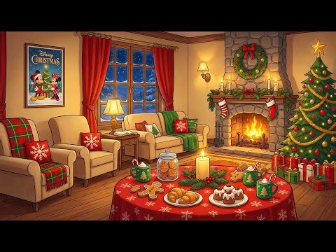1950's vintage Christmas living room with soft oldies music playing in another room