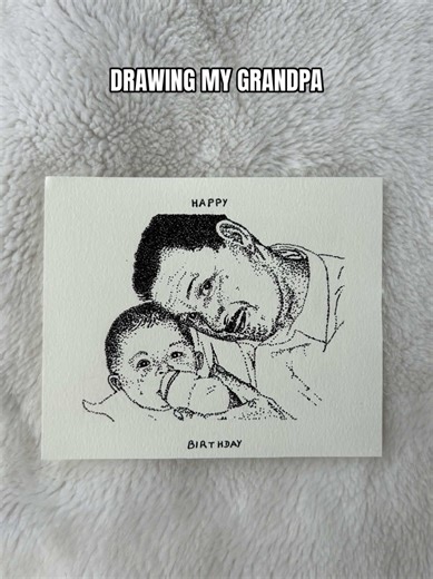 Here is the drawing of a cute picture of my grandpa and I for his birthday! 💌 #art #stippling #grandpa #drawing #fyp
