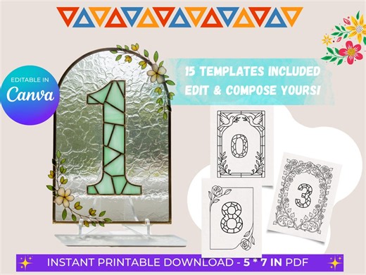 Stained Glass Table Numbers for Weddings | 15 Arch Designs | DIY Faux Painting Template | Printable Cards - Etsy Australia