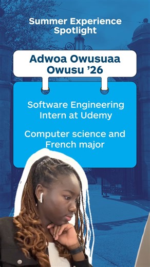 1.8K views · 15 reactions | Get an inside look at a day in the life of computer science and French major Adwoa Owusuaa Owusu @_owusuaaaa (she/her) ’26, as she takes on her software engineering internship at @udemy in San Francisco! Share your experience at the link in bio #MHCSummer #WomenInTech #StudentSpotlight #internship #careerready | Mount Holyoke College | Facebook