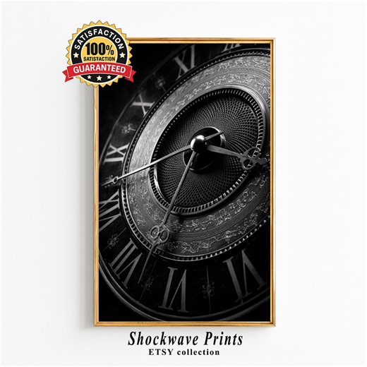 Vintage Clock Wall Art Black White, Time Concept Print, Antique Roman Numerals Art, Minimalist Industrial Decor, Digital Download - Etsy
