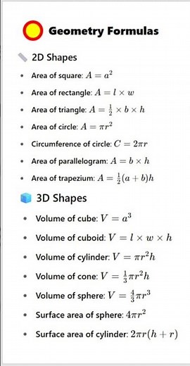 📐 All Geometry Formulas in One Video | 2D & 3D Shapes | Area, Perimeter, Volume 🧮✨| tricks to learn