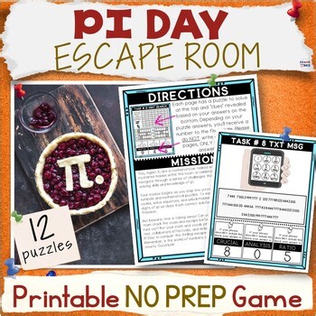 Pi Day March 14 ESCAPE ROOM Printable 12 Puzzles Activity Breakout Game