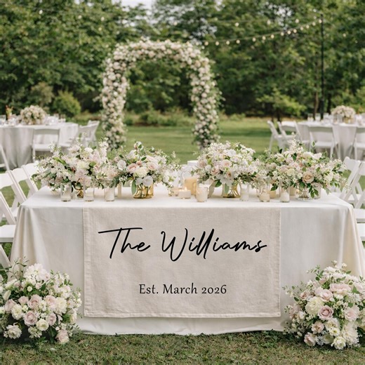 Personalized Family Name Wedding Linen Table Runner, Custom Last Name Sign, Wedding Banner, Sweetheart Table Decor, Anniversary Gift Idea - Etsy