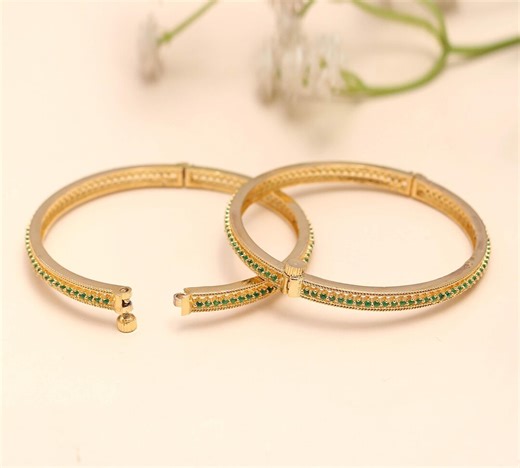 Gold Plated Emerald Bangle Set | Indian Bridal Jewelry - Etsy