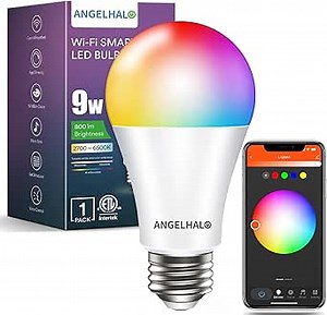 ANGELHALO Smart Light Bulbs, Color Changing A19 LED Light Bulb, Work with Alexa and Google Assistant, Wi-Fi & Bluetooth Light Bulbs, 16 Million Colors RGBCW, Music Sync, 800 Lumens, 2.4Ghz only,1 Pack