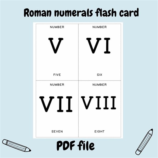 Roman Numerals Flashcard, Math Practice, Back to School (printable PDF) - Etsy