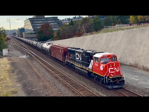 Trains in Seattle, WA (Belltown) + Two NEWLY REBUILT CN SD75I’s - October 4th, 2025
