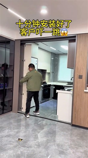 Open-plan kitchen installation of high-transparency invisible sliding doors, waterproof and