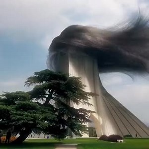 59K views · 4K reactions | Iranian artist Bahadur Hadizadeh creates an animation of Tehran's iconic Azadi Tower adorned by dark hair blowing in the wind, in solidarity with the brave Iranian women.  | Hananya Naftali | Facebook