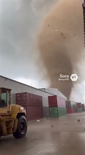 Tornado Tears Through Industrial Yard Shipping Containers Slam Together