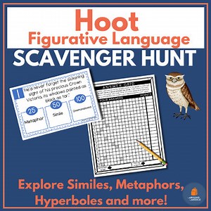 Hoot Novel Study Figurative Language Scavenger Hunt Review Activity No Prep
