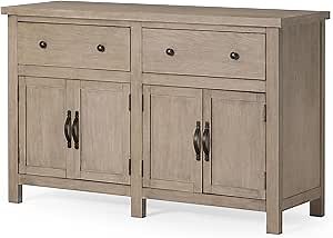 Maven Lane Felix Rustic Large Wooden Sideboard, Accent Buffet Server Table with Doors for Kitchen or Living Room in Weathered Grey Finish