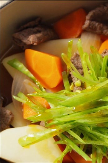 Japanese-style simmered meat and vegetables in savory dashi broth