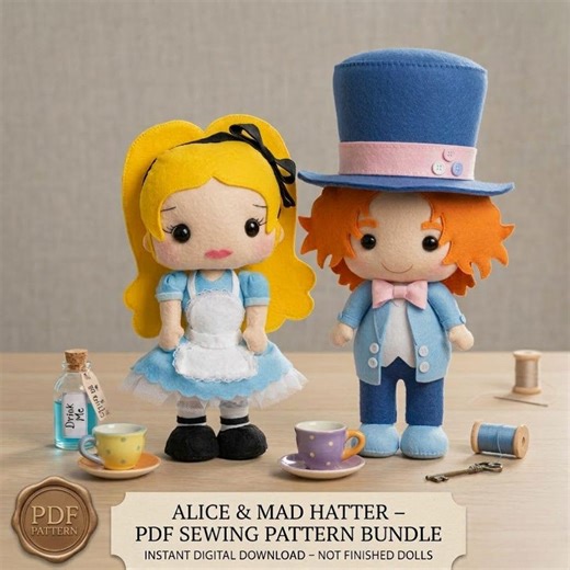 Alice Sewing Pattern | Mad Hatter Pattern PDF | Wonderland Felt Toy | DIY Doll | Nursery Gift - Etsy