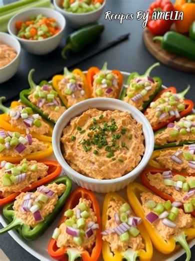 🌶️ Colorful Mini Pepper Poppers with Creamy Zesty Dip 🌈🥗 #HealthyAppetizers #GameDayEats #LowCarbSnacks #PartyFood #FreshEats | Recipes By Amelia