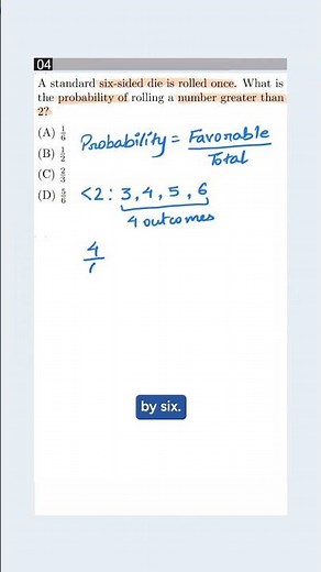 Probability of Rolling greater than 2 on a Die 🎲 | SAT Math Easy Trick!