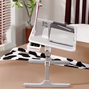 Foldable Laptop Table with Storage Drawer,Bookshelf,USB Lights & Fan,Protable Lap Bed Desk with Adjustable Heights and Angles,Folding Lap Tray for Couch/Bed/Sofa/Floor Use