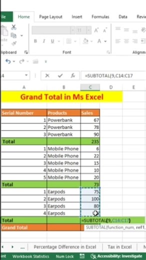 Grand Total in Ms Excel. #m_trustcreatives #excel #tutorial #viral #shorts #trending #fyp #fypシ