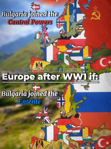 Which one do you like more? Our real history or if Bulgaria had joined the entente? . ⚠️Educational purposes only⚠️ . Here is the whole explanation to how i got the second map: - Bulgaria joins Entente - Serbia doesn't fall - Ottomans fall much more quickly with Bulgaria's help - Romania joins Entente sooner - United balkan front - Thanks to smaller frontline, Russia doesn't collapse - Austria Hungary collapses - Germany soon follows, ending the Great war in a decisive Entente Victory in mid 191