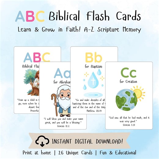 Christian ABC Flash Cards, Bible Verses for Kids (printable Download) - Etsy