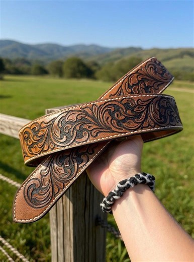 Custom Tooled Leather Belt PDF Pattern | Rolling Scrolls | DIY Patterns | Digital Download - Etsy