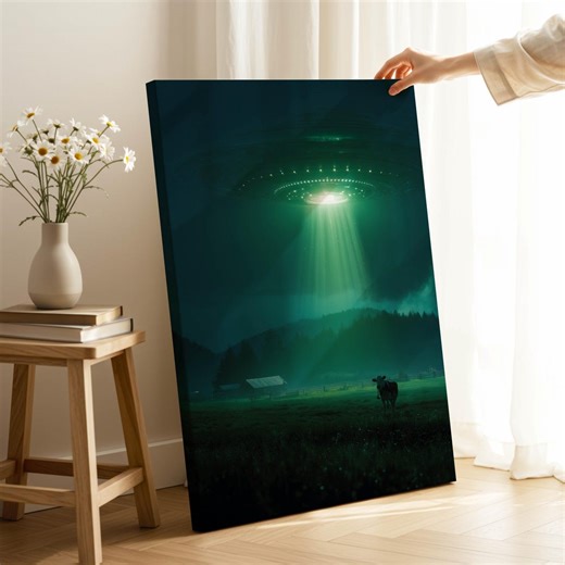 Alien Abduction Canvas Wall Art – Dark Green Sci-fi Print for Game Room Decor - Etsy