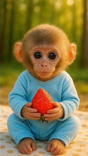 Cute Baby Monkey Eating Strawberry | Adorable Animal Moments