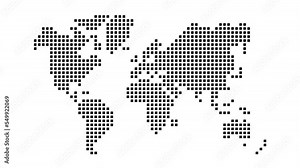 Simplified world map (drawn with square dots.) 4K pop up animation