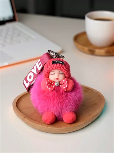 Cute Fox Fur Sleeping Doll Keychain