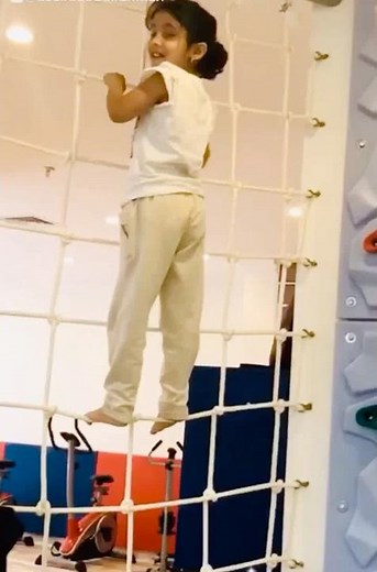 Little Girl Shazfa Climbing on Rope for the First Time ! Climbing Activity #Viral #Trending #shorts