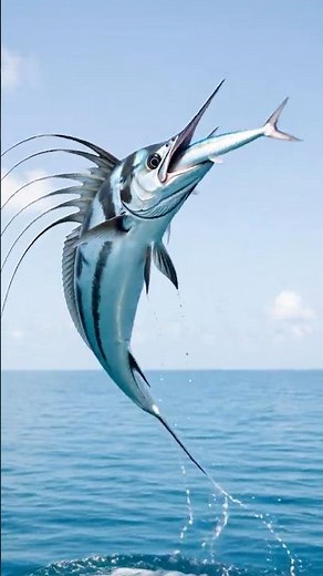 Roosterfish Leaps From the Ocean to Catch a Needlefish