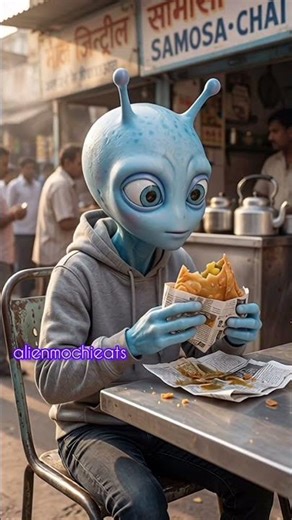 Alien Mochi Tries Indian Samosa for the First Time 👽🥟 | Street Food ASMR